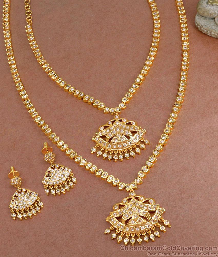 Heavy Bridal Wear Impon Panchaloha Haram Necklace Combo Set For Women HR3493