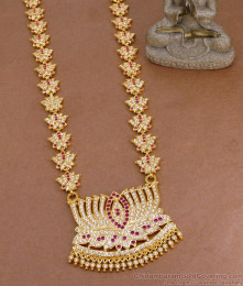Buy Ruby White Stone Impon Panchaloha Long Haram For Wedding HR3496 Buy Ruby White Stone Impon Panchaloha Long Haram For Wedding HR3496