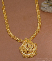 Beautiful One Gram Gold Haram Ruby Stone Design Kerala Bridal Jewelry HR3500 Beautiful One Gram Gold Haram Ruby Stone Design Kerala Bridal Jewelry HR3500