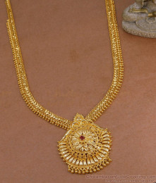 Beautiful One Gram Gold Haram Ruby Stone Design Kerala Bridal Jewelry HR3500 Beautiful One Gram Gold Haram Ruby Stone Design Kerala Bridal Jewelry HR3500