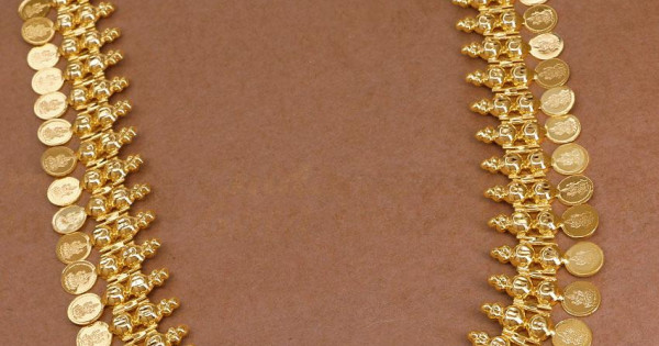 Laxmi Roop Gold Kerala Bridal Wear Gold Plated Haram Lakshmi Coin Design For Women HR3505
