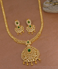 Glittering Emerald Gemstone Gold Finish Haram Ad White Stone Design With Earring HR3511 Glittering Emerald Gemstone Gold Finish Haram Ad White Stone Design With Earring HR3511