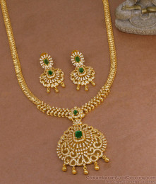 Glittering Emerald Gemstone Gold Finish Haram Ad White Stone Design With Earring HR3511 Glittering Emerald Gemstone Gold Finish Haram Ad White Stone Design With Earring HR3511