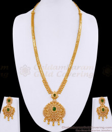 Glittering Emerald Gemstone Gold Finish Haram Ad White Stone Design With Earring HR3511 Glittering Emerald Gemstone Gold Finish Haram Ad White Stone Design With Earring HR3511