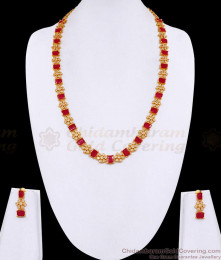 Grand Ruby Gemstone Gold Plated Diamond Haram With Earring HR3514 Grand Ruby Gemstone Gold Plated Diamond Haram With Earring HR3514