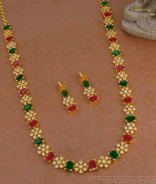 Temple Style Ruby Emerald Cz Stone Gold Plated Haram Jewellery Set HR3515 Temple Style Ruby Emerald Cz Stone Gold Plated Haram Jewellery Set HR3515