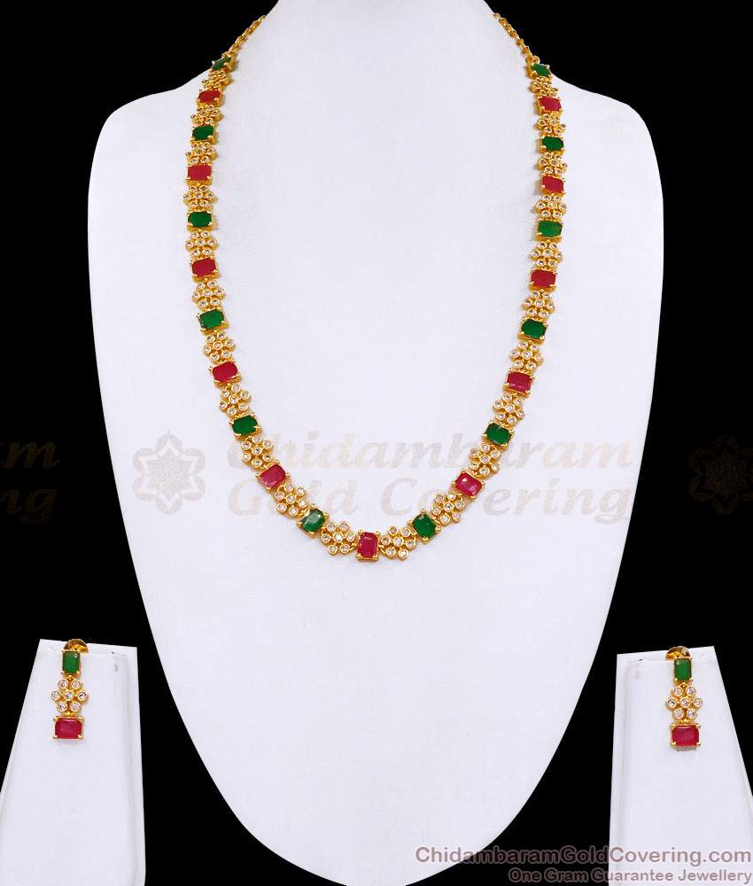 Temple Style Ruby Emerald Cz Stone Gold Plated Haram Jewellery Set HR3515 Temple Style Ruby Emerald Cz Stone Gold Plated Haram Jewellery Set HR3515