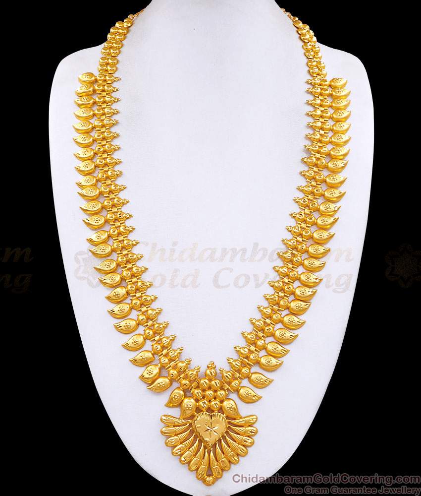 Kerala Bridal Forming Gold Long Haram Mango Design Shop Online HR3517 Kerala Bridal Forming Gold Long Haram Mango Design Shop Online HR3517