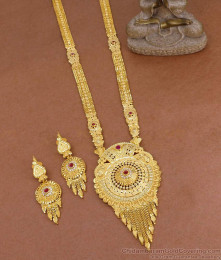 Latest Dubai Gold Long Ruby White Stone Haram Earring Combo Set HR3520 Latest Dubai Gold Long Ruby White Stone Haram Earring Combo Set HR3520