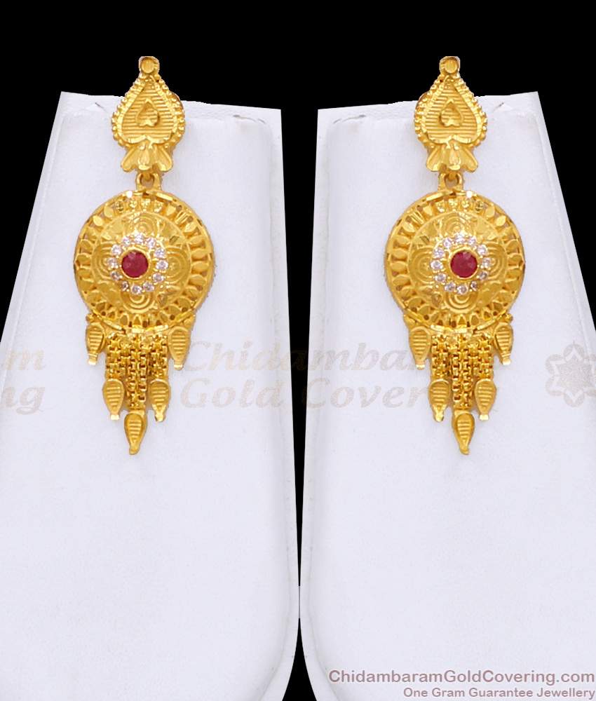 Latest Dubai Gold Long Ruby White Stone Haram Earring Combo Set HR3520 Latest Dubai Gold Long Ruby White Stone Haram Earring Combo Set HR3520