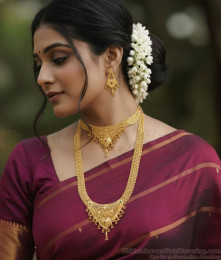 High Quality Micro Gold Polish Haram Necklace Kerala Wedding Jewelry HR3526