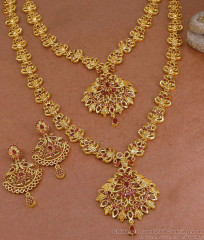 Bridal Set Ruby Stone Peacock Haram Necklace Design Shop Online HR3528