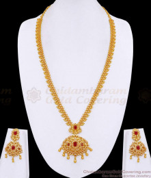 Stylish Ad Stone Gold Imitation Haram Earring With Ruby Gemstone HR3529