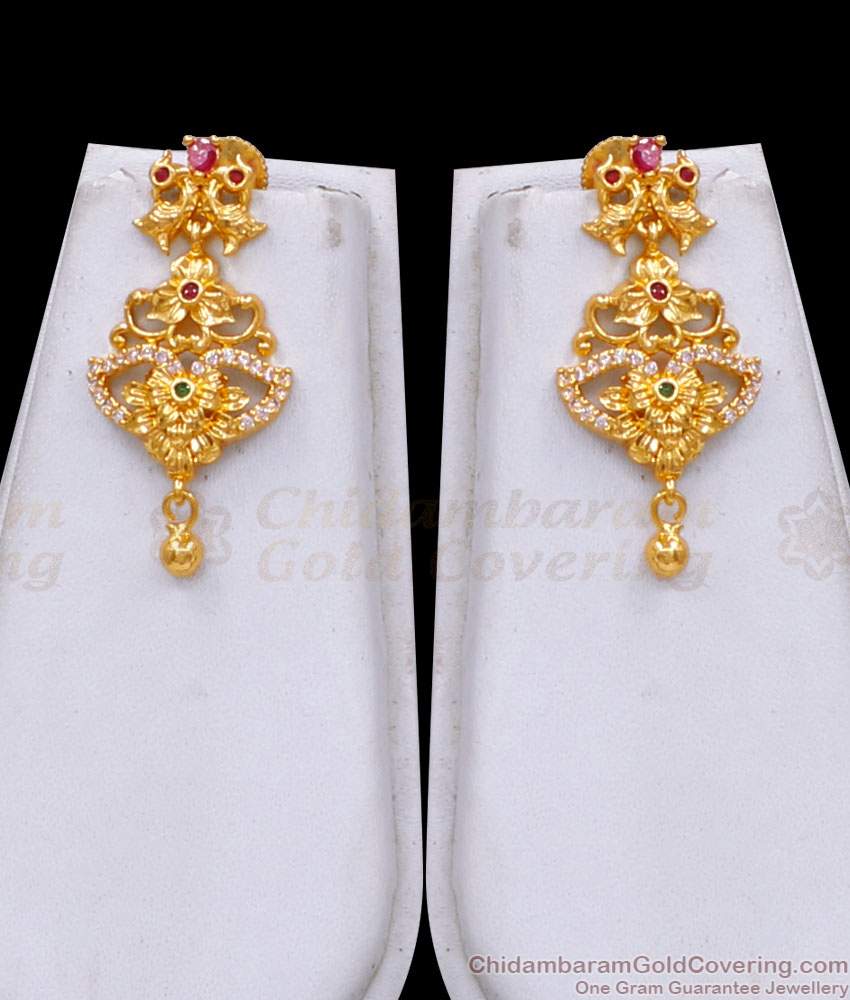 Grand Lakshmi Peacock Design Gold Imitation Haram Earring With Ad Stone HR3530 Grand Lakshmi Peacock Design Gold Imitation Haram Earring With Ad Stone HR3530
