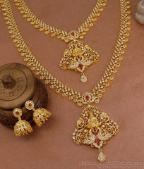 Luxurious Gold Imitation Bridal Haram Necklace Set With Designer Earrings HR3532 Luxurious Gold Imitation Bridal Haram Necklace Set With Designer Earrings HR3532