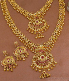 Exquisite Handcrafted Temple Wear Gold Plated Haram Combo Set Online HR3533