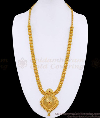 New Arrival Ruby Stone Net Pattern Gold Haram Collection For Wedding HR3538