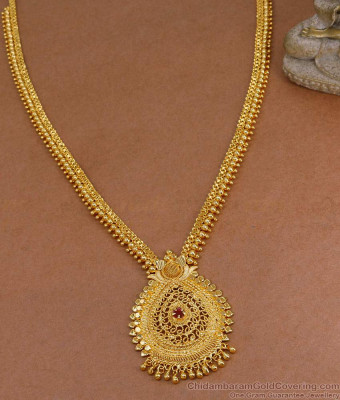 One Gram Gold Beaded Haram Ruby Stone Design Kerala Bridal Jewelry HR3539