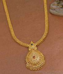 Kerala Bridal Gold Plated Ruby Green Stone Haram Golden Beads Design HR3548