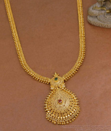 Kerala Bridal Gold Plated Ruby Green Stone Haram Golden Beads Design HR3548