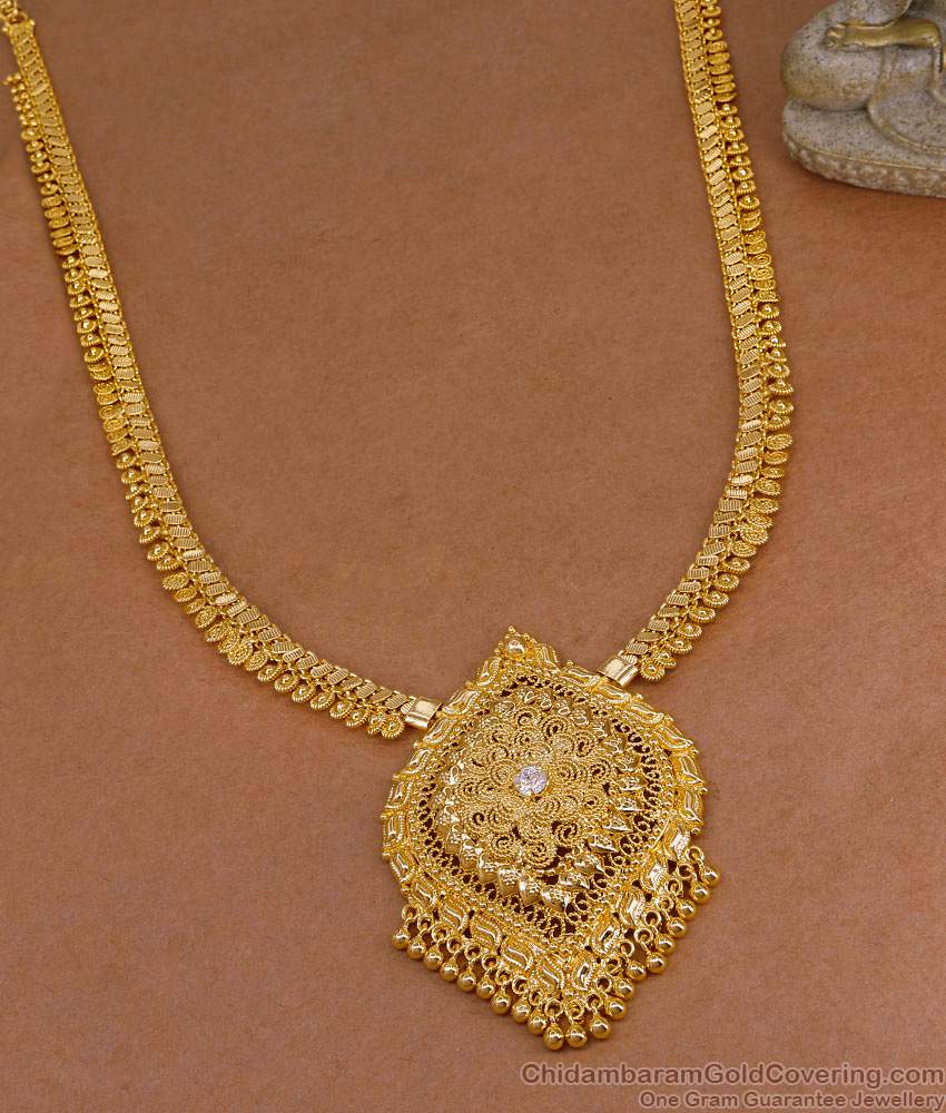 Single White Stone Gold Imitation Haram Kerala Bridal Jewelry HR3549 Single White Stone Gold Imitation Haram Kerala Bridal Jewelry HR3549