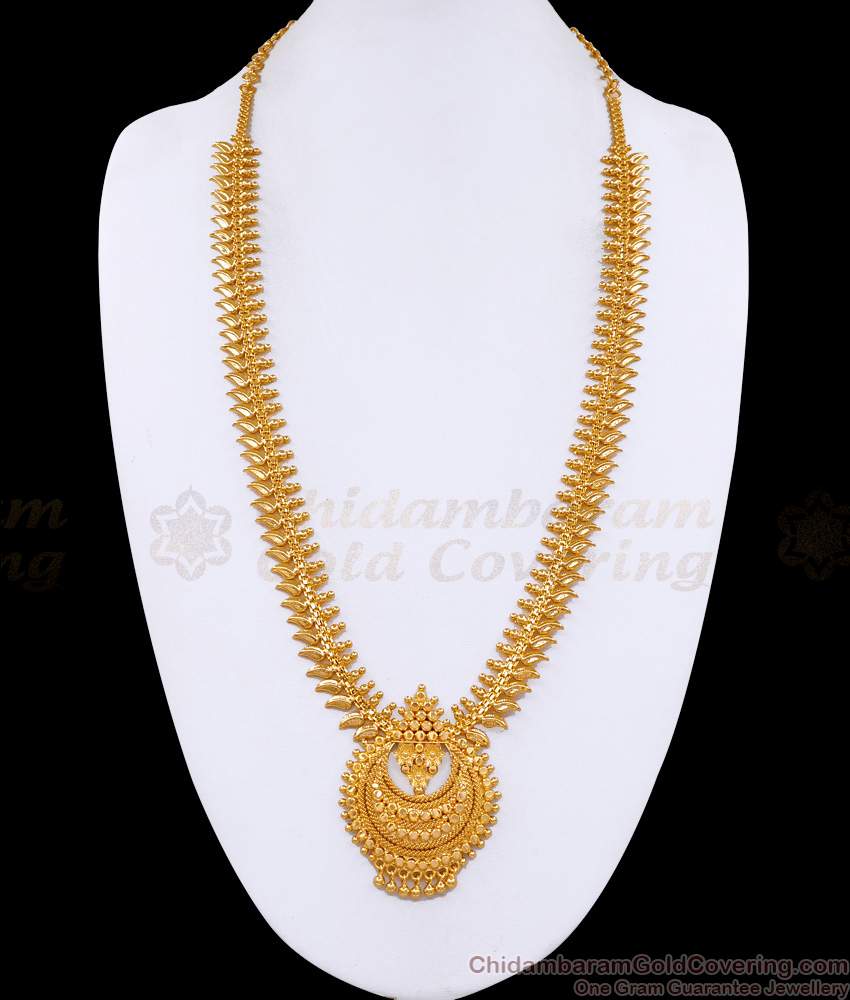 Latest Bridal Wear Gold Plated Haram Leaf Design Without Stone HR3552