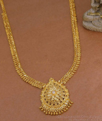 Beautiful White Stone One Gram Gold Haram Kerala Wedding Jewelry HR3554