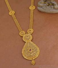 Traditional Gold Plated Long Haram Bridal Wear Ruby Stone Design Online HR3556