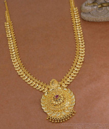 Latest Mango Design One Gram Gold Long Haram With Ruby Stone HR3558