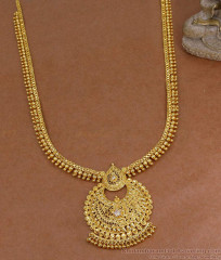 Beautiful White Stone Gold Plated Long Haram Collection For Wedding HR3562