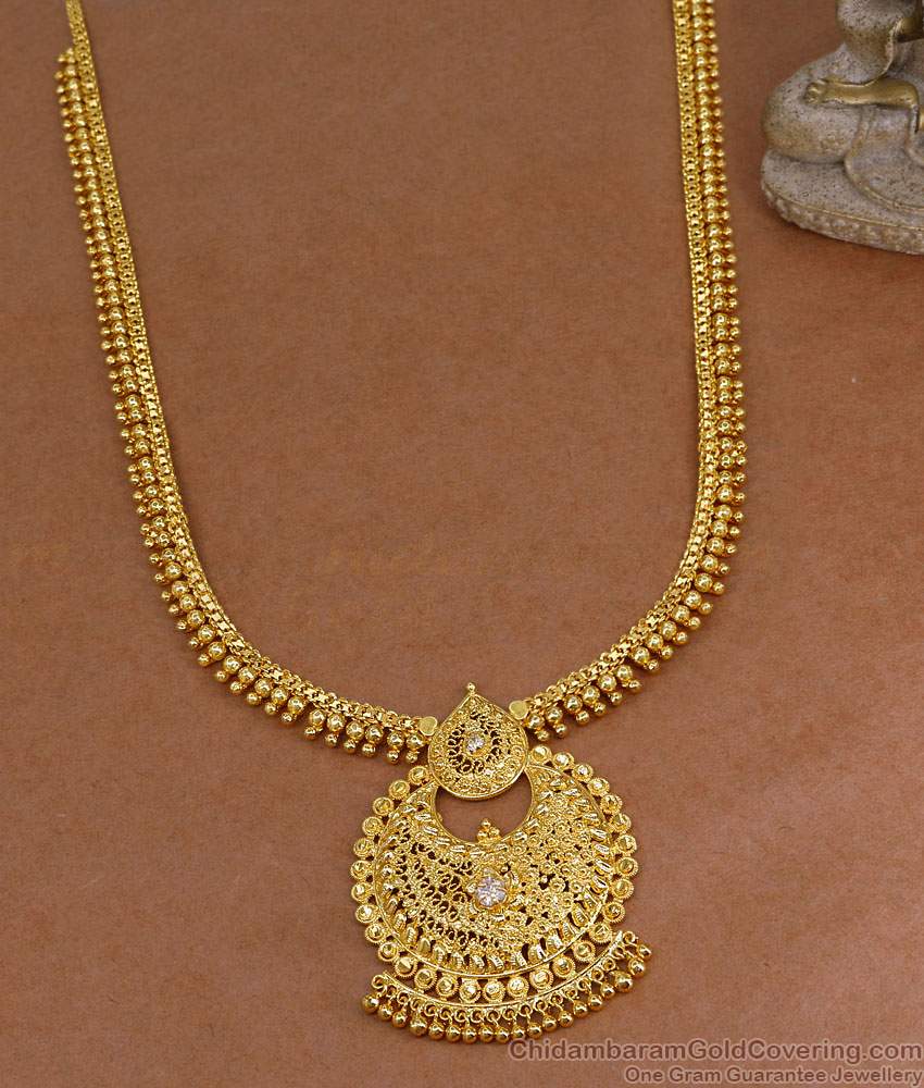 Beautiful White Stone Gold Plated Long Haram Collection For Wedding HR3562 Beautiful White Stone Gold Plated Long Haram Collection For Wedding HR3562