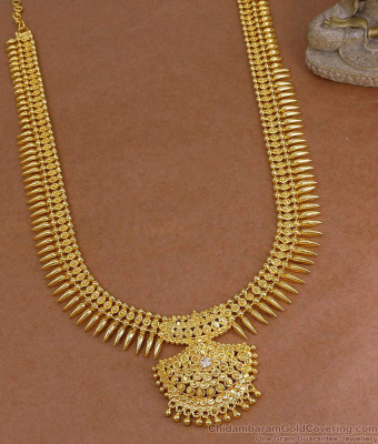 Real Gold Look Mullaipoo Gold Haram White Stone Design Shop Online HR3564