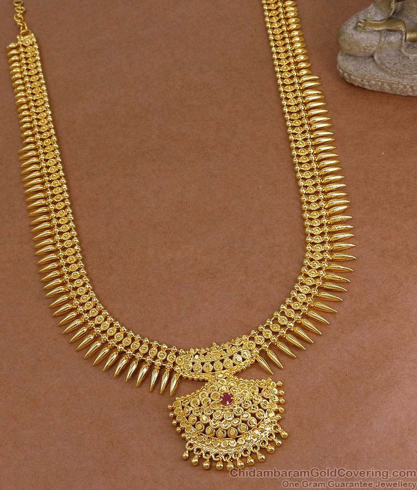 Grand Bridal Wear Mullaipoo Gold Haram Ruby Stone Design Shop Online HR3565 Grand Bridal Wear Mullaipoo Gold Haram Ruby Stone Design Shop Online HR3565