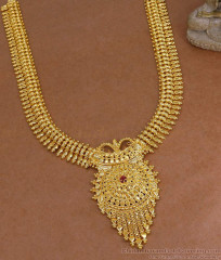 Latest Bridal Wear One Gram Gold Mullaipoo Long Haram With Ruby Stone HR3568 Latest Bridal Wear One Gram Gold Mullaipoo Long Haram With Ruby Stone HR3568