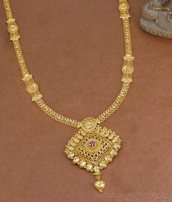 High Quality Two Gram Gold Ruby Stone Long Haram Mango Design For Women HR3571