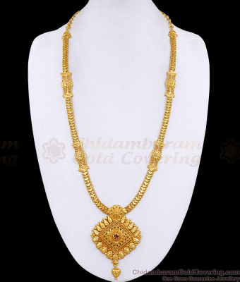 High Quality Two Gram Gold Ruby Stone Long Haram Mango Design For Women HR3571