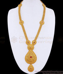 Latest Bridal Wear Gold Imitation Long Haram Design With Ruby Stone HR3583