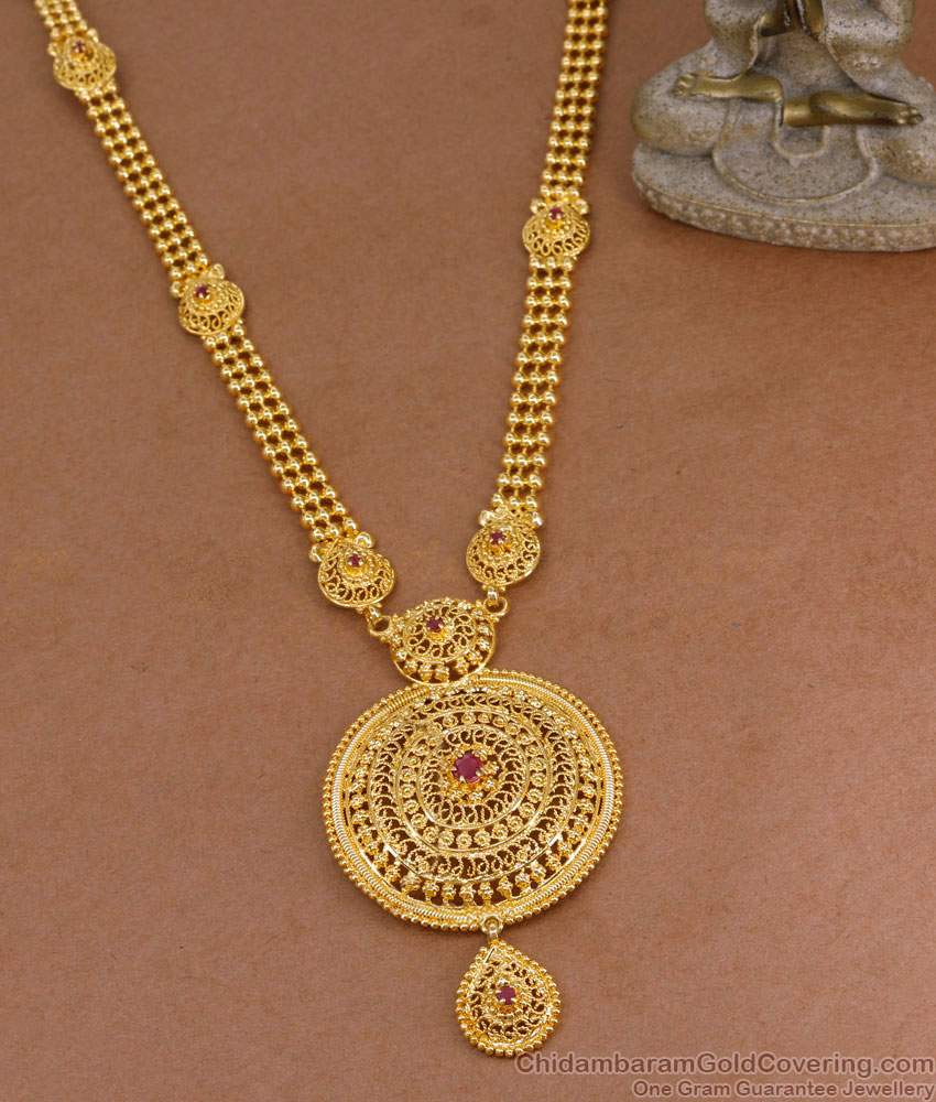 Classic Round Pendant Design Gold Imitation Haram 3 Line Bridal Jewelry HR3585