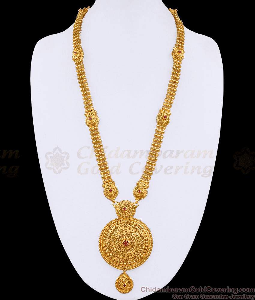 Classic Round Pendant Design Gold Imitation Haram 3 Line Bridal Jewelry HR3585