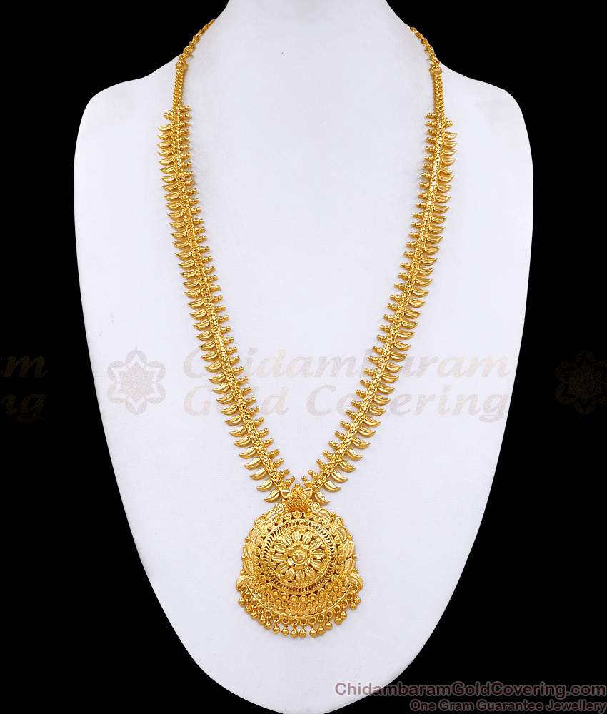 Latest Micro Gold Polish Long Haram Mullaipoo Design For Bridal Wear HR3587 Latest Micro Gold Polish Long Haram Mullaipoo Design For Bridal Wear HR3587