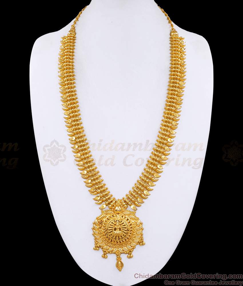 High Quality Lakshmi Design Gold Plated Long Haram Wedding Collections HR3588 High Quality Lakshmi Design Gold Plated Long Haram Wedding Collections HR3588