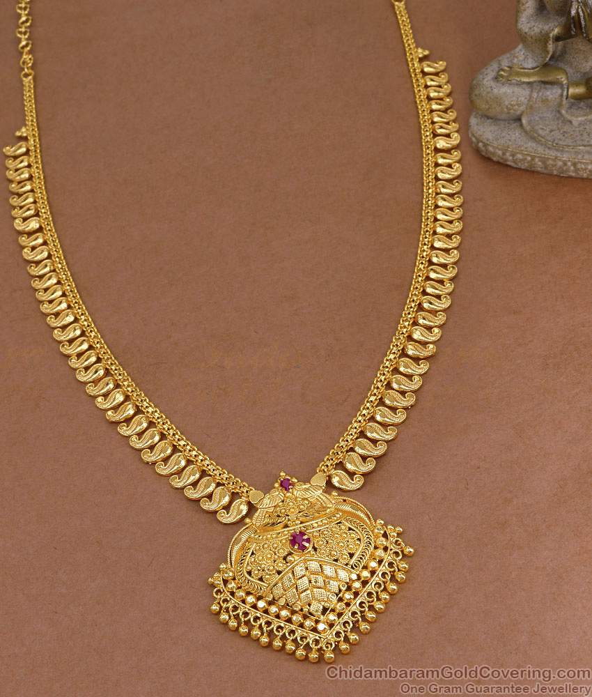 Grand Look Ruby Stone Gold Plated Mango Haram Wedding Jewelry HR3591