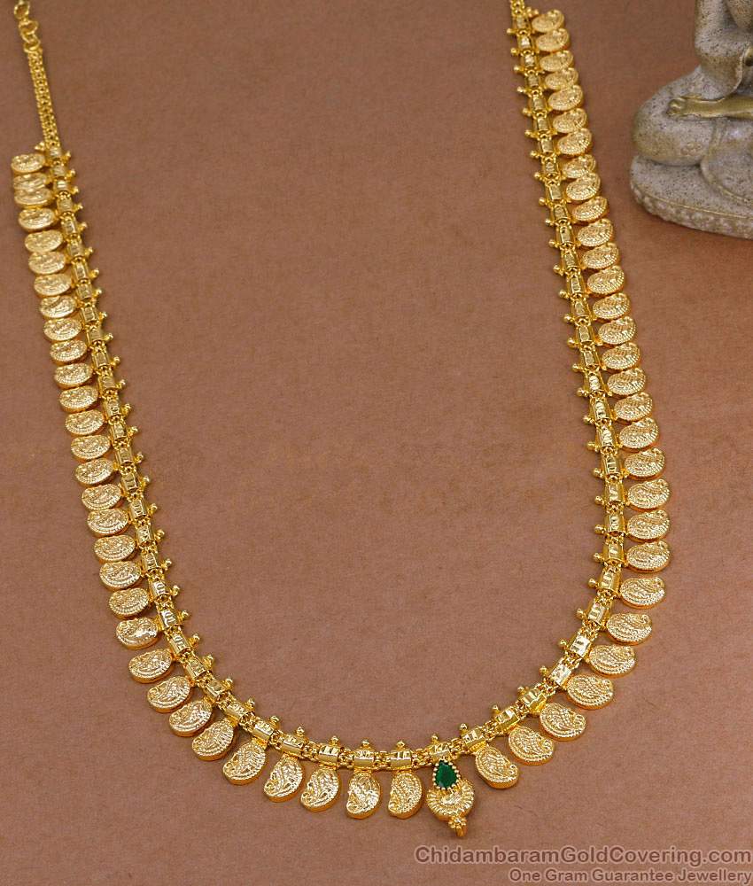 SIngle Green Gem Stone Gold Imitation Manga Malai Wedding Haram Collections HR3592 SIngle Green Gem Stone Gold Imitation Manga Malai Wedding Haram Collections HR3592