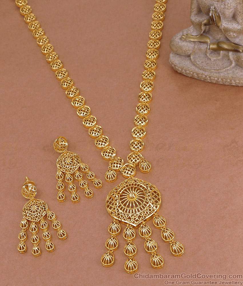 Buy Two Gram Gold Long Arabic Haram With Earring Dubai Gold Jewelry HR3594