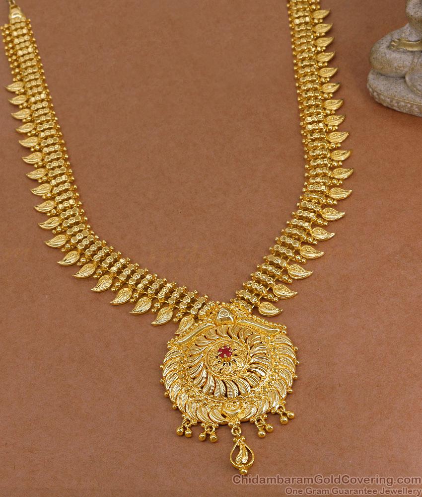 Grand Bridal Wear Micro Gold Polish Mango Haram With Ruby Stone HR3602