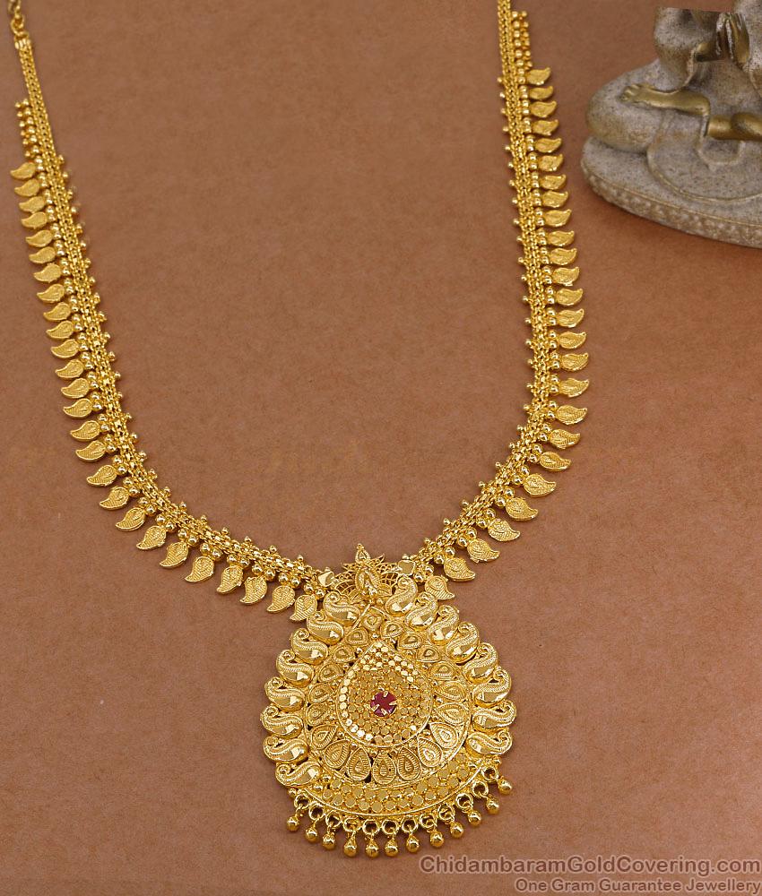 High Quality Gold Imitation Long Haram Ruby Stone Mango Mala Design HR3603