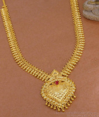 Single Ruby Stone 1 Gram Gold Mullai Arumbu Haram Wedding Jewelry HR3605