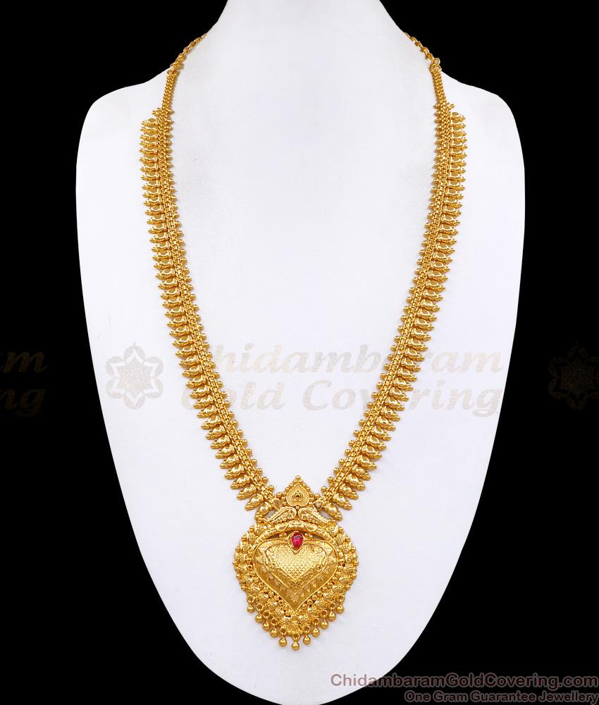 Single Ruby Stone 1 Gram Gold Mullai Arumbu Haram Wedding Jewelry HR3605