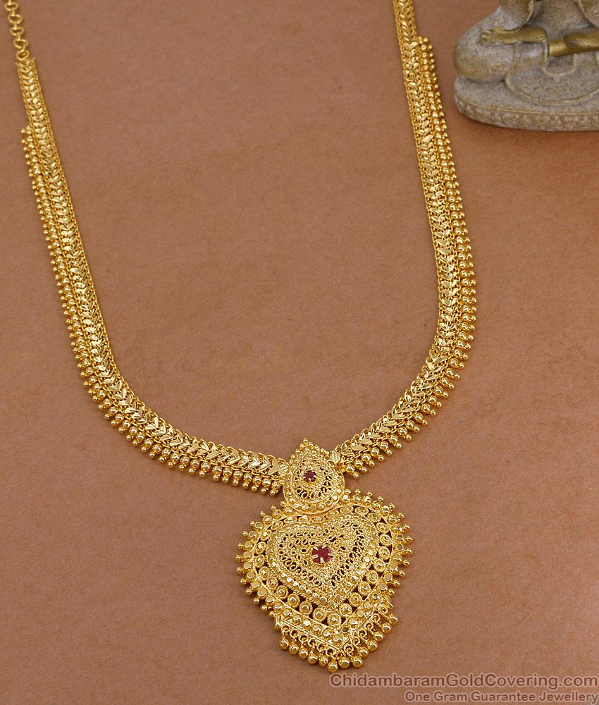 Latest Heart Shaped Gold Imitation Long Haram Ruby Stone Design HR3616