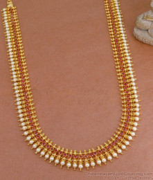 Buy Ruby Stone Mullaipoo Gold Plated Haram Pearl Jewelry For Brides HR3624